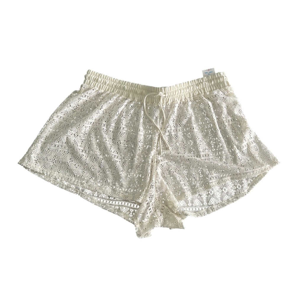 Time and Tru Womens 1X Ivory Crochet Lace Swimsuit Cover Up Shorts NWT